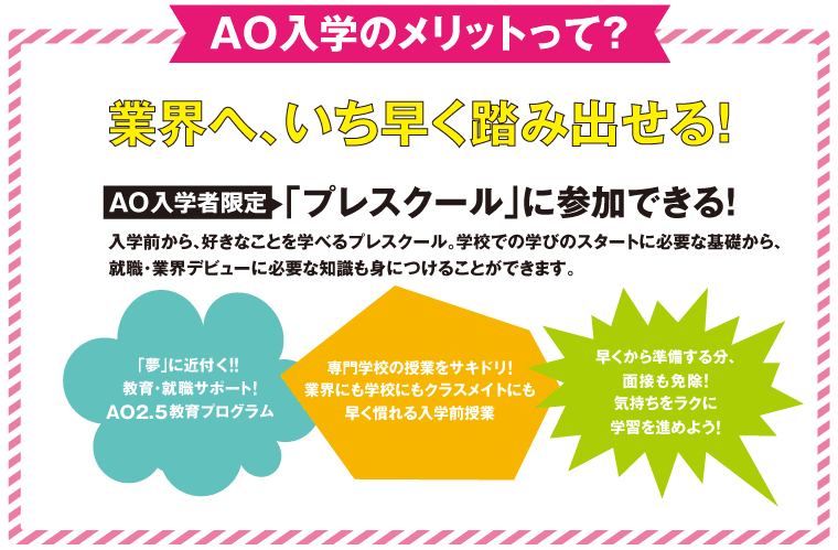 AO入学のメリットって?業界へ、いち早く踏み出せる!AO入学者限定「プレスクール」に参加できる!