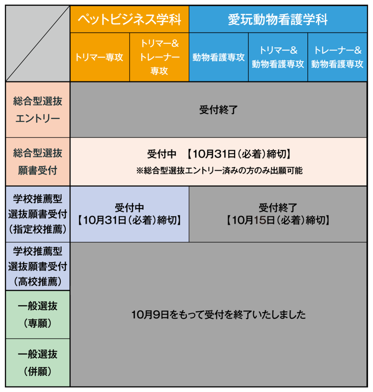 2026年度入学　募集状況（10/16更新）