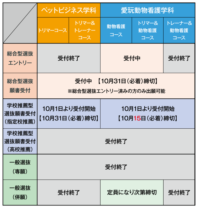 2027年度入学　募集状況（10/08最新）