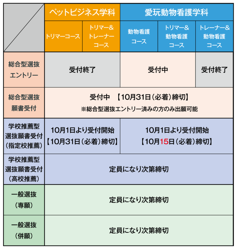 2027年度入学　募集状況（10/01最新）