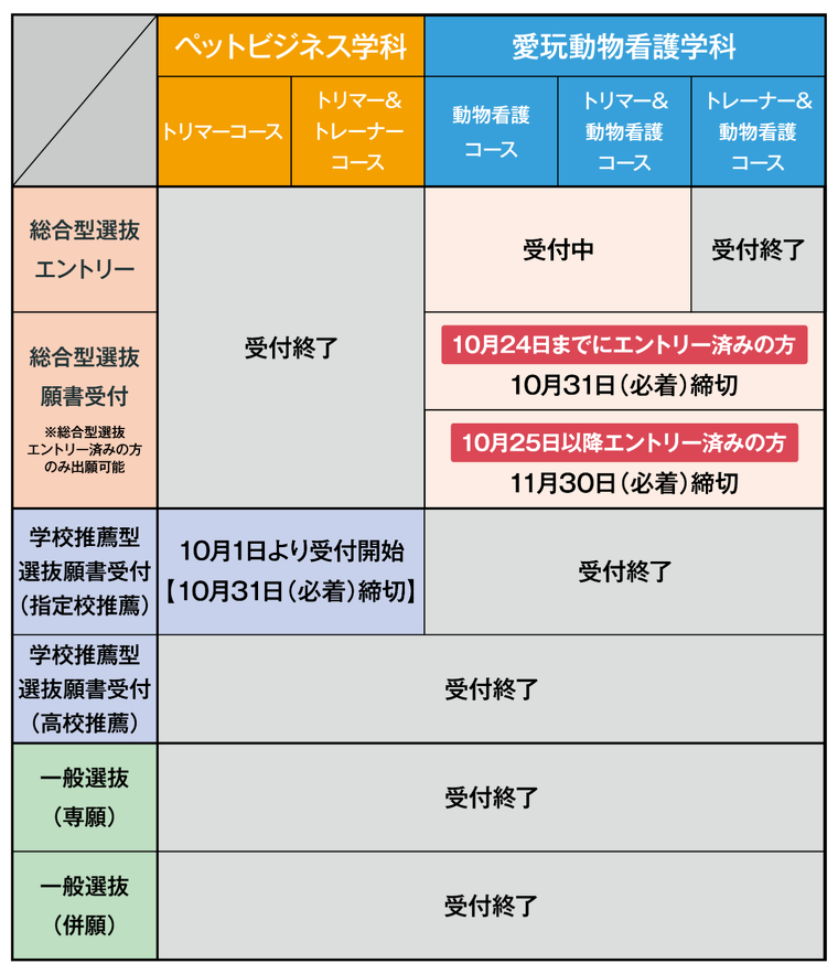 2027年度入学　募集状況（10/25最新）