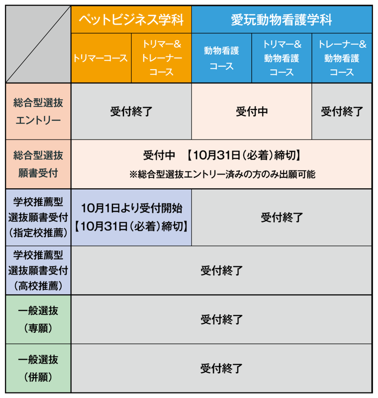 2027年度入学　募集状況（10/20最新）